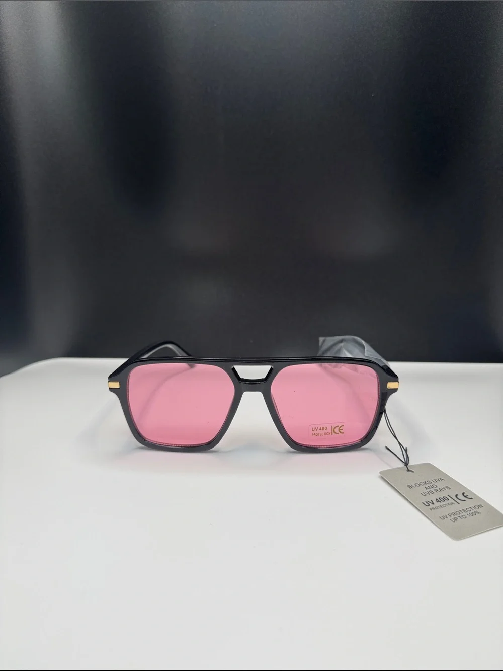 Black Frame Sunglasses with Pink Lenses